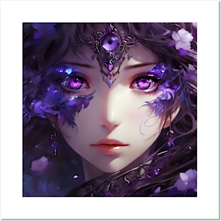 Closeup of a purple eyes girl Posters and Art